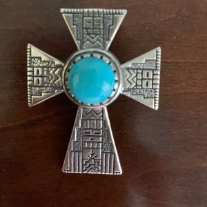 Southwest style turquoise cross pendant.  No chain.  Sterling Silver